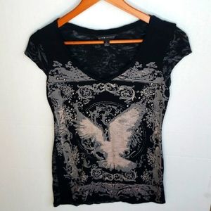 Rock & Republic size small women's studded t-shirt, black, grey, cream